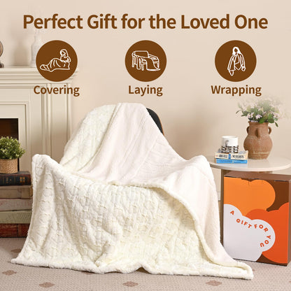 Bearhug Electric Blanket King Size 100" x 90", Dual Controller Heated Blanket, White Flower Patterns Faux Fur & Warm Sherpa, 10-Heat Levels & 1-12H Auto Off,ETL, Machine Washable
