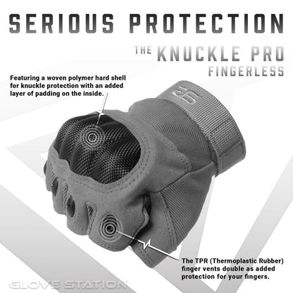 Glove Station The Outdoor - Fingerless Knuckle Gloves for Men - Motorcycle Gloves for Airsoft, Hunting, Work and Hiking - Gray, Medium