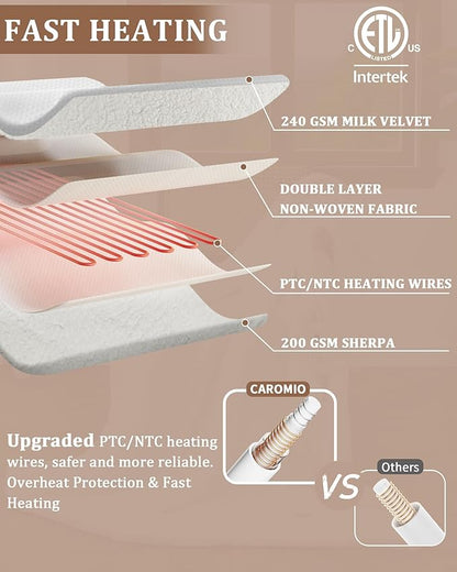 CAROMIO Heated Blanket Full Size, Waffle Weave Electric Blanket Throw with LCD Controller, Fast Heating, 10 Heat Levels & 1-12H Time Settings, ETL Certified, Machine Washable, Off White, 72" x 84"
