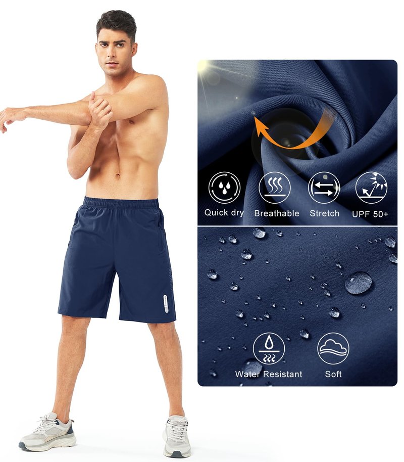 NORTHYARD Men's Athletic Running Shorts Gym Workout 7"/9"/5" Quick Dry Lightweight Sports Basketball Tennis 3 Zipper Pockets DARKBLUE-9inch XL