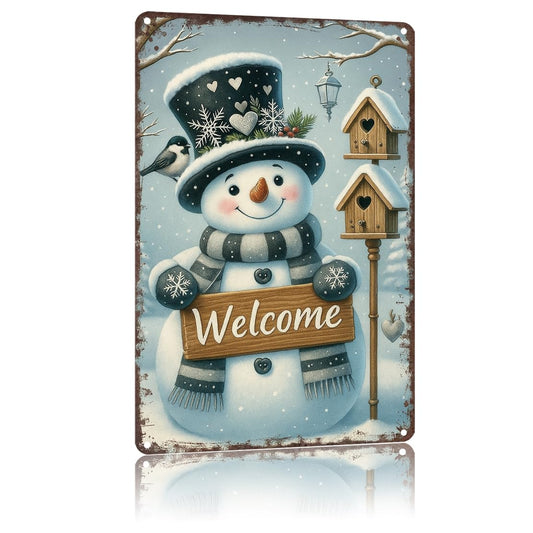 Vintage Christmas Tin Metal Sign 8x12inch-Weathered Finish Wall Decor for Fireplace Mantle