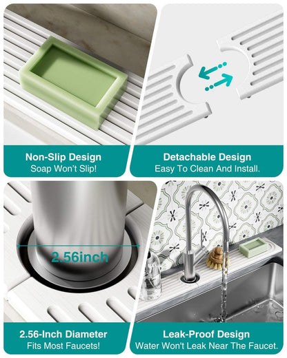 Stone Faucet Mat for Kitchen Sink, Diatomite Sink Protectors - Prevent Moisture Drying Stone Tray Fit Kitchen Counter & Bathroom Counter (White, 15.8" x 4")