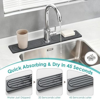 4Pcs Stone Faucet Mat for Kitchen Sink, Diatomite Quick Dry Water Absorbing