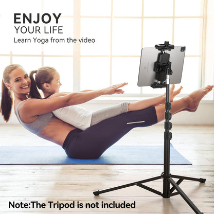 KDD iPad and Phone Tripod Mount Adapter with Ball Head, iPad Holder for Tripod, 360 Rotatable Tablet Clamp Mount fits iPad Pro 12.9, Air Mini 3 4, Galaxy Tab, Surface Pro, Selfie Stick(5.3-10.6")