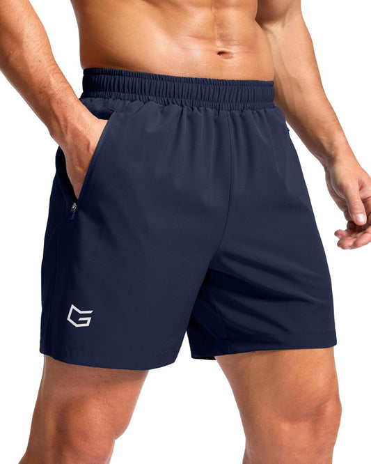 G Gradual Men's Athletic Running Shorts with Zipper Pockets Quick Dry 7"/ 5"/ 9" Workout Gym Shorts for Basketball Hiking(Navy,5XXXL)