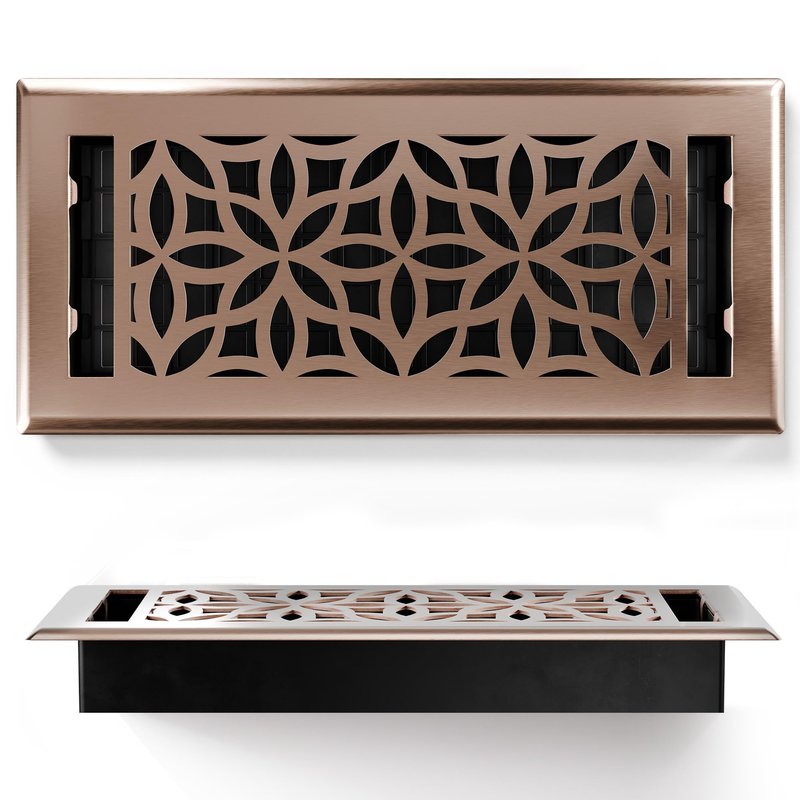 Floor Vent Covers – 4x10 Floor Register – Heavy-Duty Steel, Rustproof & Walkable Grates, Drop-in Install, Adjustable Airflow – Decorative (Floral Satin Rose Bronze, 8 Pack)