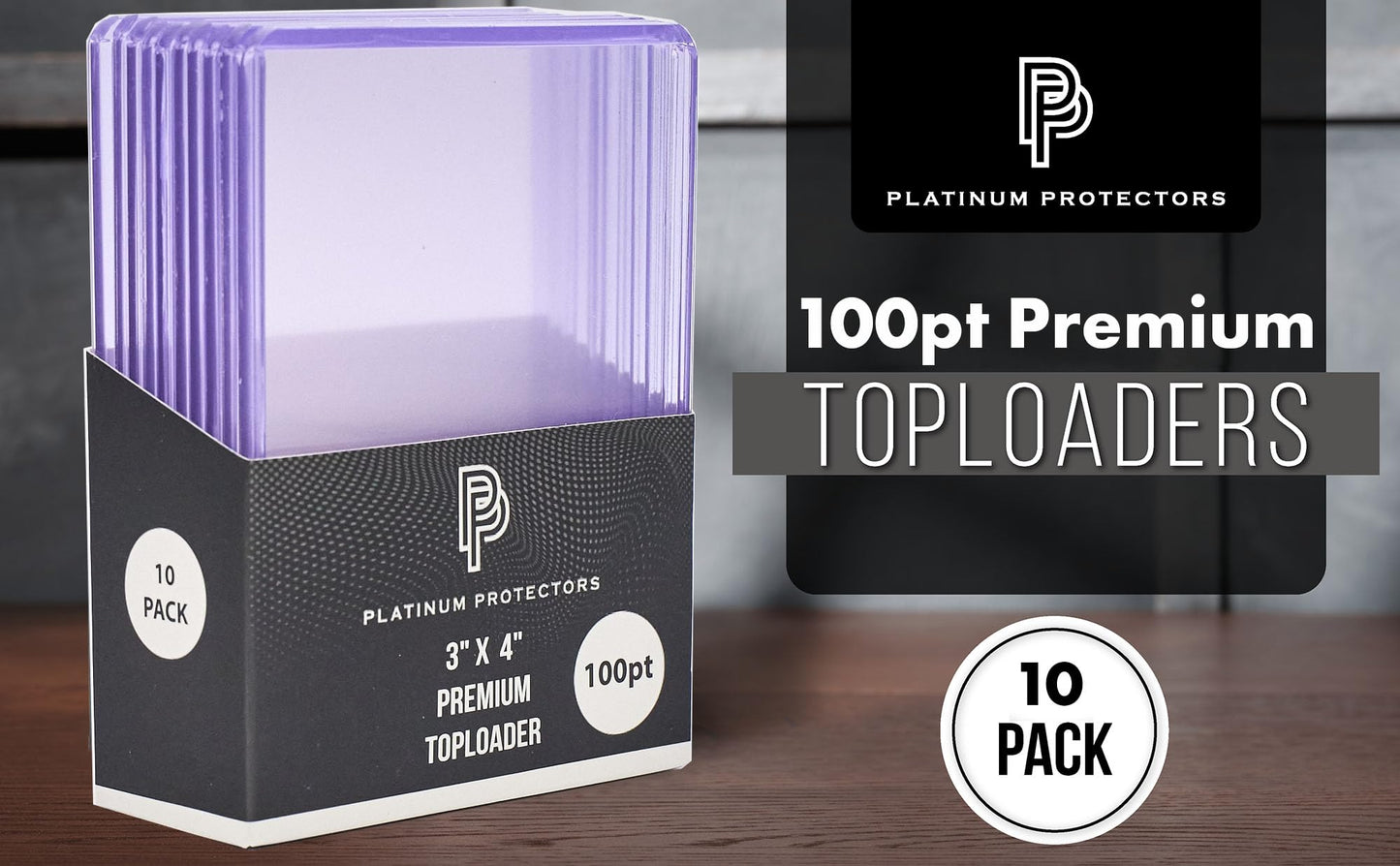 Platinum Protectors 100pt Toploaders Trading Card Protectors (10-Count) - Clear Hard Plastic Top Loader Sleeves for Autos, Refractors, etc