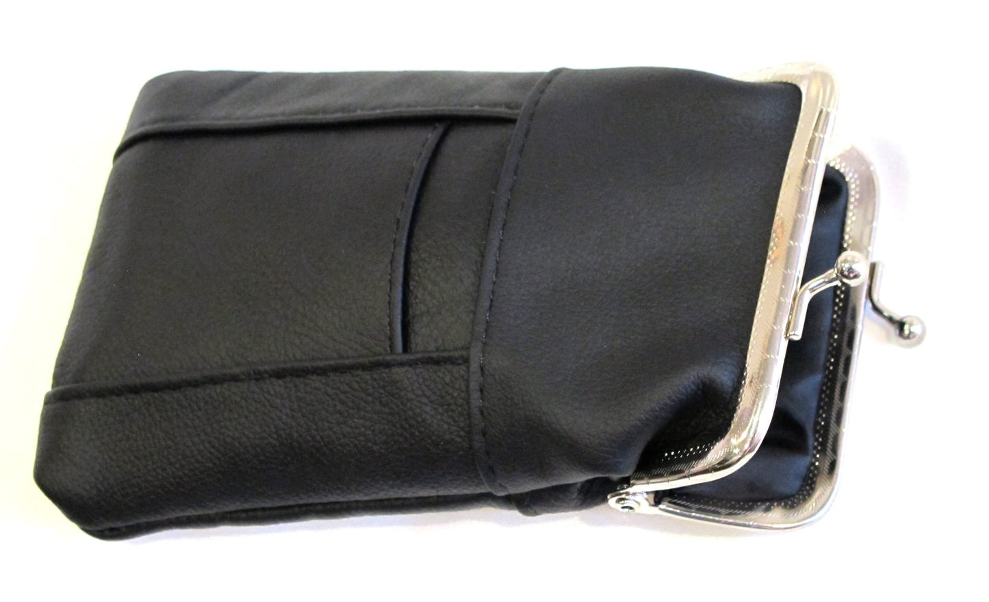 100's 120's 100% Genuine Leather Cigarette Case Lighter Pocket Kiss Lock Metal Twist Clasp Slim Durable -BLACK