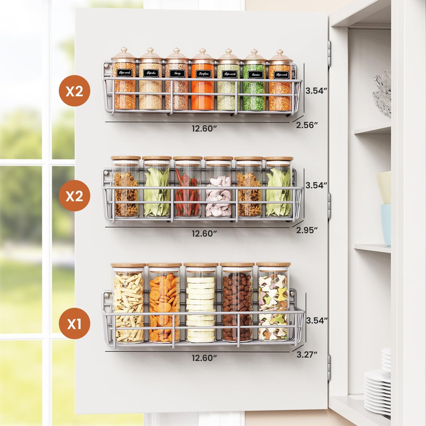 5 Pack Spice Rack Seasoning Organizer Wall Mount, Screw or Adhesive Hanging Shelf Basket Spice Organizer Shelf for Kitchen, Black