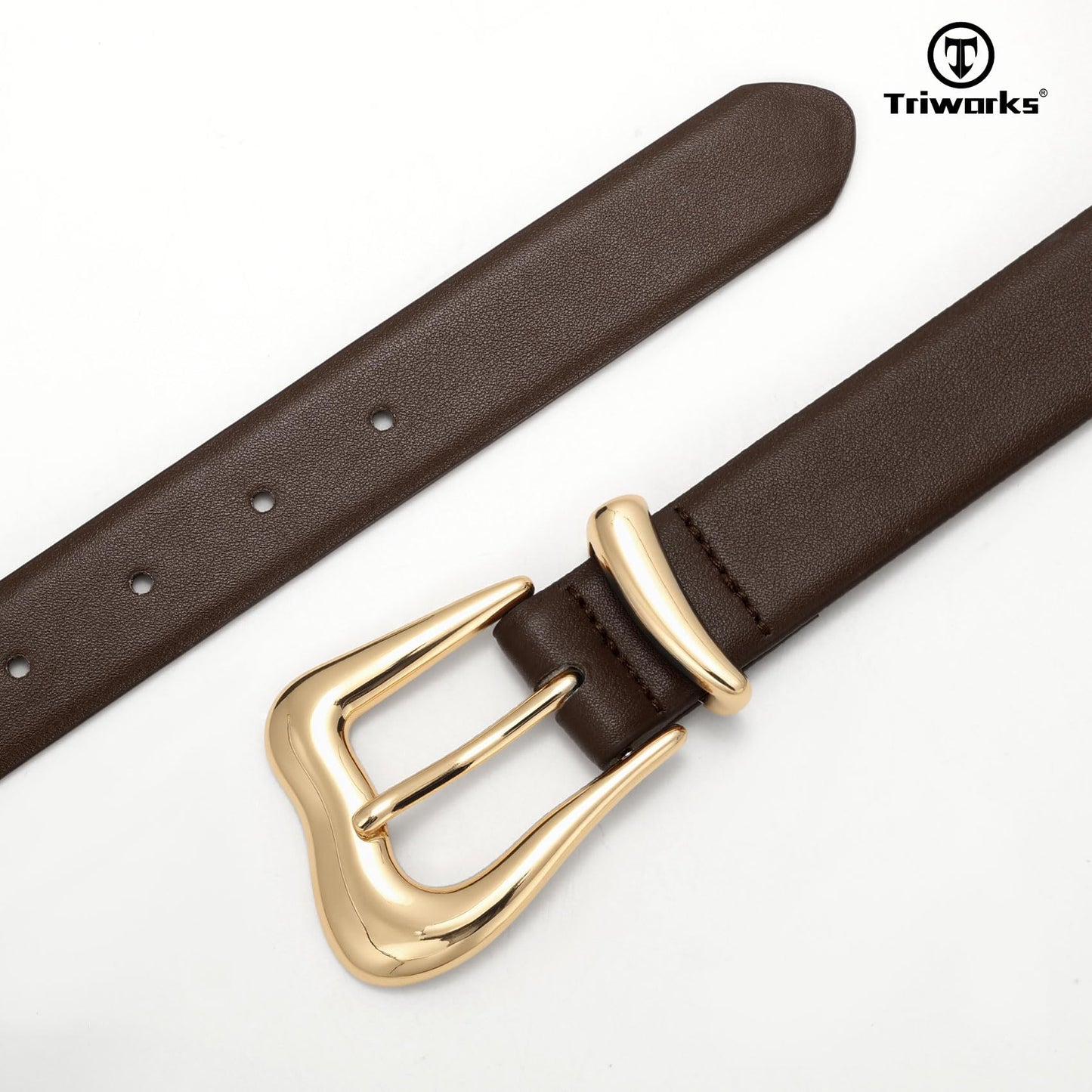 TRIWORKS Women's Belts for Jeans Pants Gold Buckle Fashion Waist Belts for Ladies Leather Belts