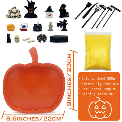 Pumpkin Zen Garden Halloween Table Decorations Desk Spooky Coffin Décor Decorative Tray Goth Office Gothic Desktop