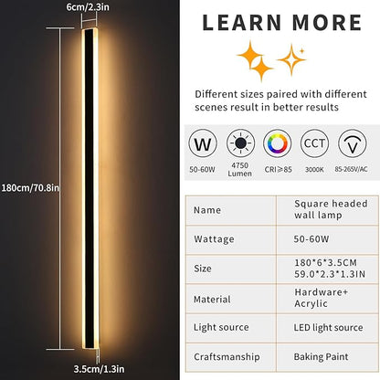 Mikeru 2Pack 71inch Long LED Wall Light Fixtures, 3000K Modern Outdoor Lights Exterior for House Ip65 Waterproof Rust Outdoor Light Fixtures Hardwire Wall Mount Exterior Lighting for Shop,Garage
