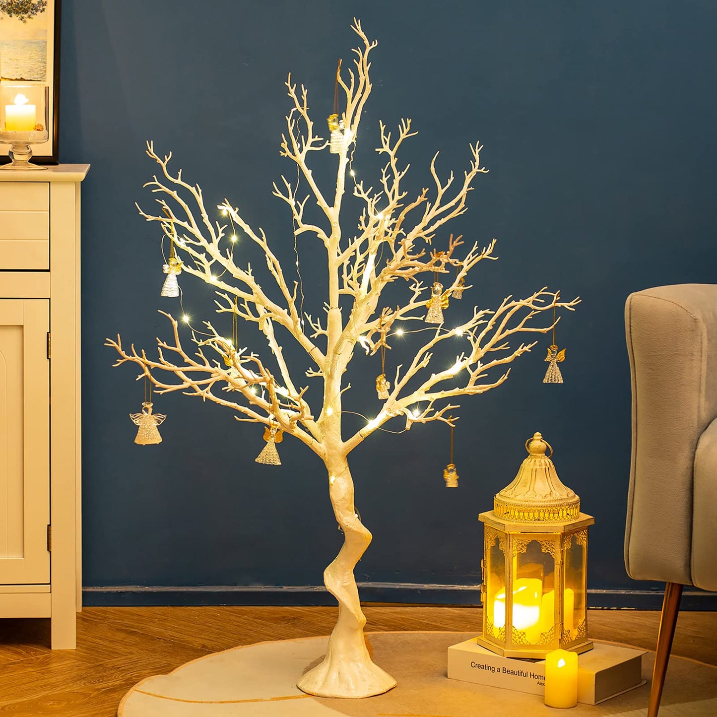 Sziqiqi Ornament Display Tree White Artificial Trees 3.4FT Tall Fake Decorative Manzanita Tree for Table Centerpiece Wedding Party Birthday Garden Christmas Decorations
