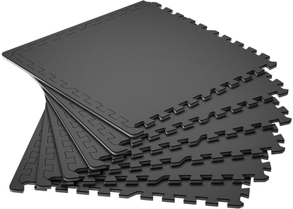 SUPERJARE 0.4'' Thick 36 Pcs 144 Sq Ft Rubber Top Exercise Equipment Mats, High Density EVA Foam Mats with Rubber Top, Interlocking Gym Flooring for Home Gym, Protective Workout Mat, Black/Grey