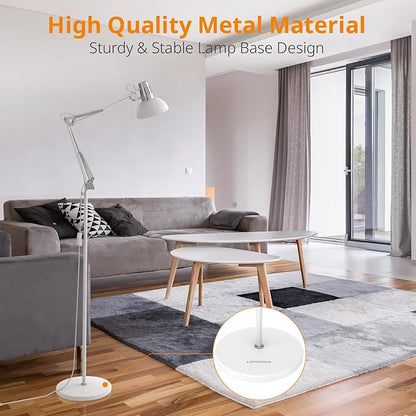LEPOWER Floor Lamp, Swing Arm Floor Standing Lamp, Industrial Floor Lamp with Heavy Metal Base, E26 Lamp Base Floor Light, Modern Standing Reading Lamp for Living Room, Bedroom, Office White
