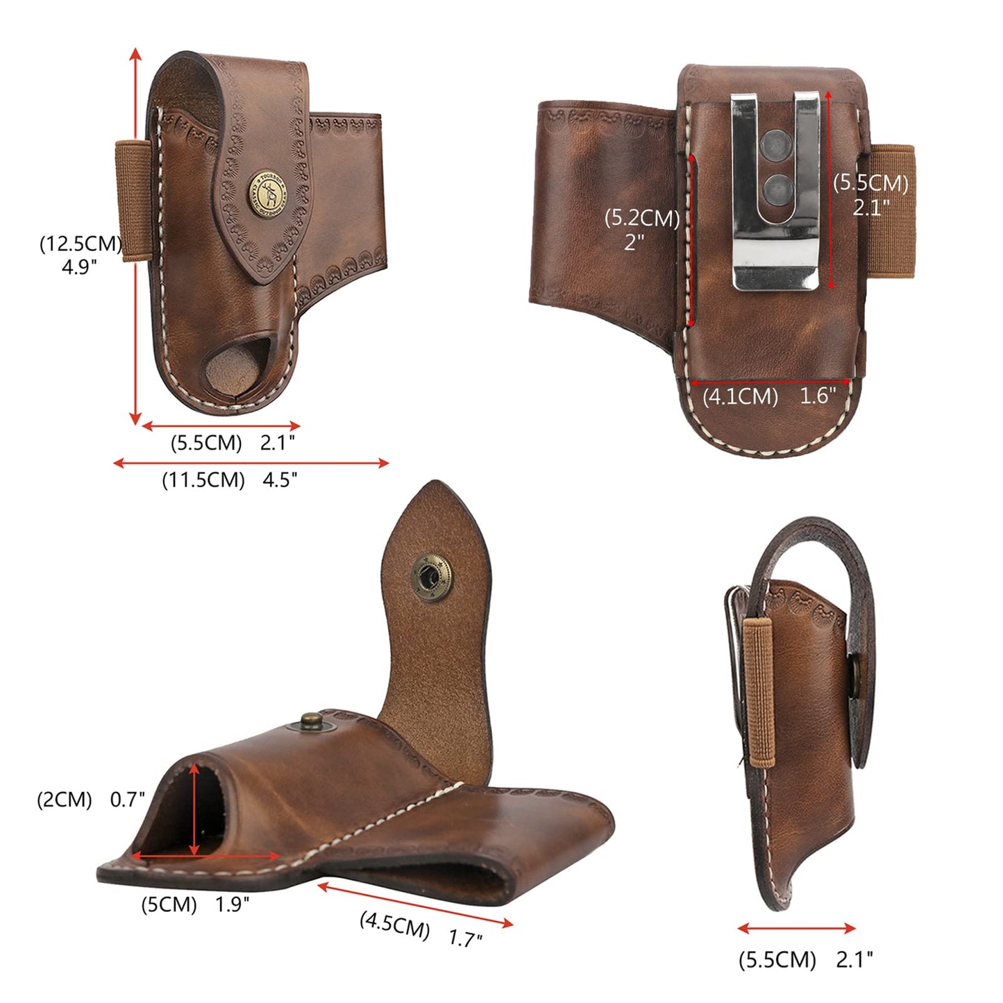 Leather EDC Belt Organizer - Handmade Multitool Sheath for Men, Tactical EDC Pouch with Flashlight Holder, Pen Holder & Belt Clip - Gifts for Men, Fits Folding Knife & Tools (Brown)