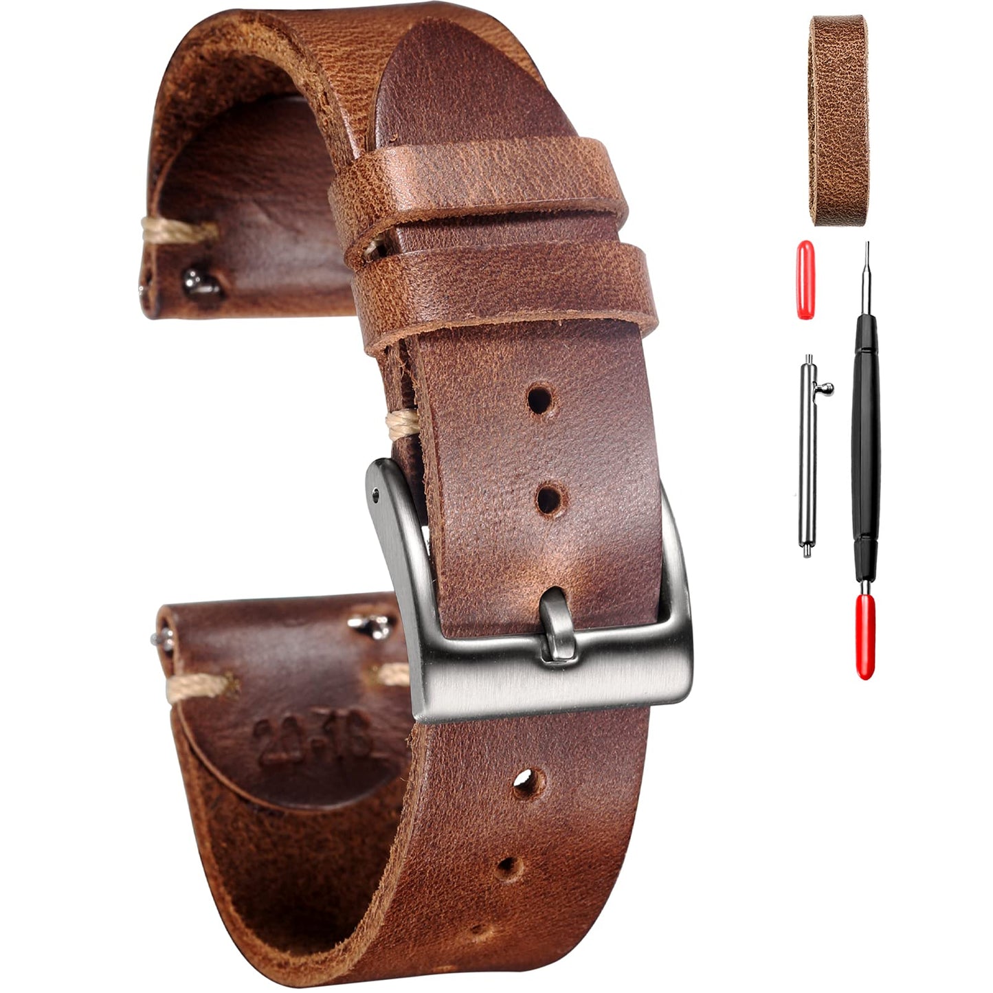 hemsut h 21mm Leather Watch Bands for Men, Thin Soft Horween Leather Watch Strap Quick Release Vintage Watch Wrap