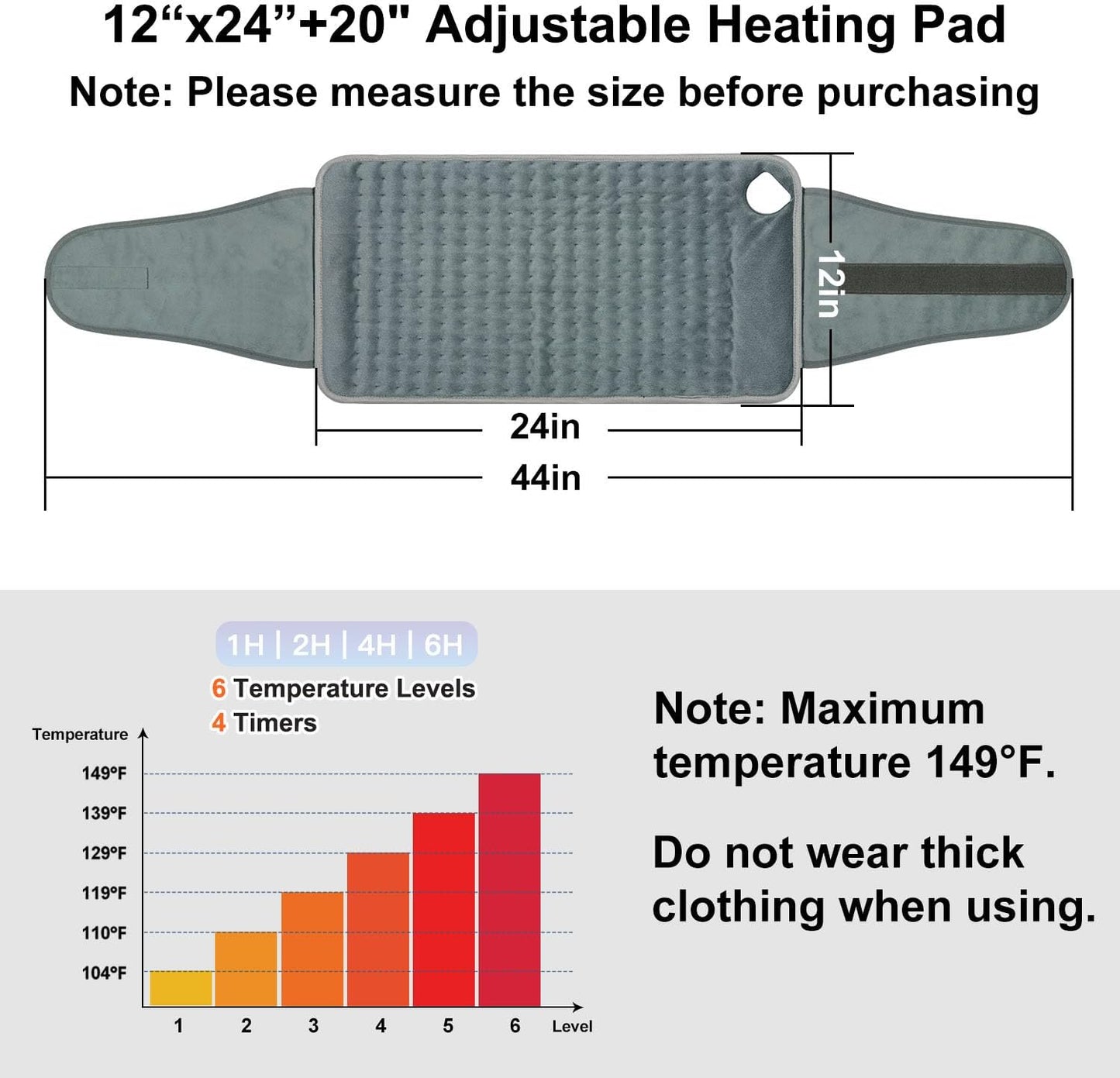MELCAM Heating Pad for Back Pain Relief, 12"x24"+20" Large Electric Heating Pad for Period Cramps with Belt, 6 Heats Levels & 4 Timers, Auto Shut Off, Machine Washable, Gifts for Women Men Mom Dad