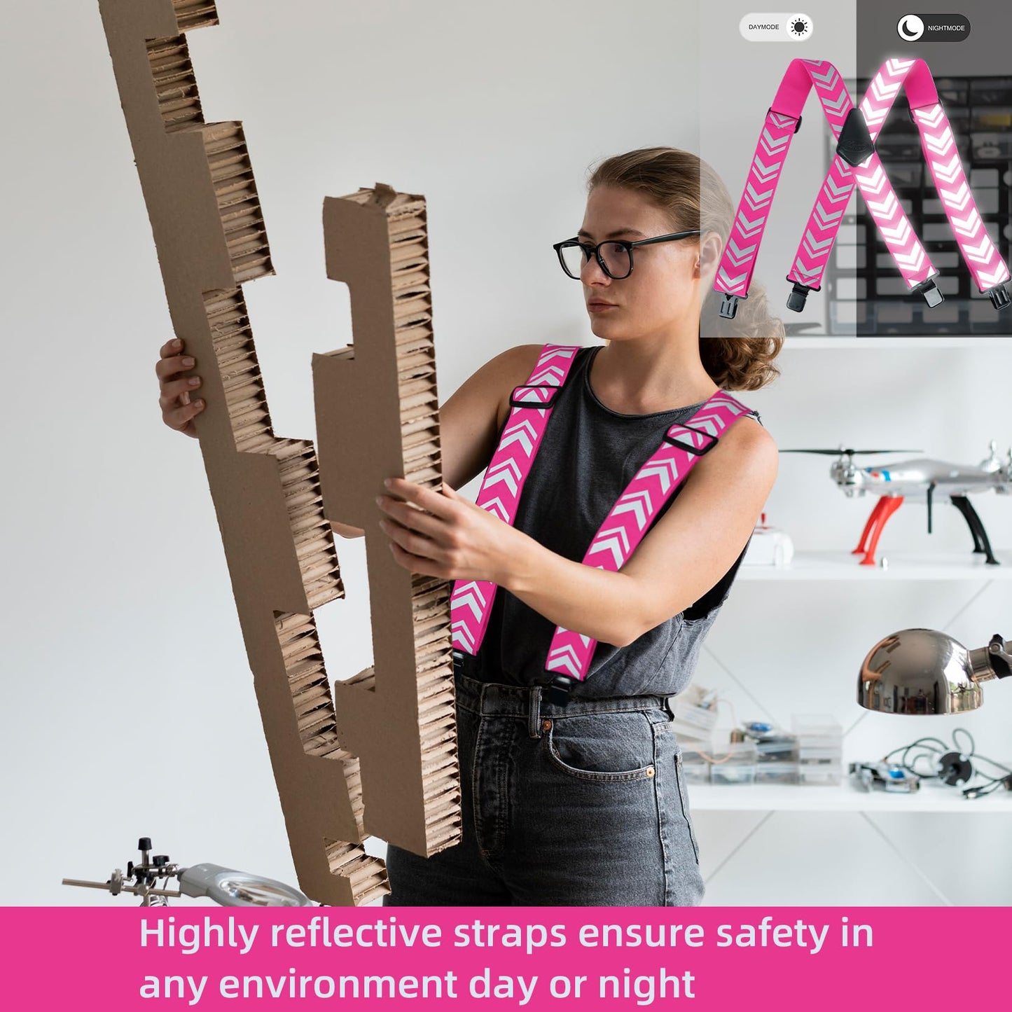 KUNN Safety Reflective Suspender Safety High Visibility Women Work Suspender,Pink
