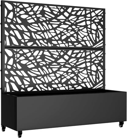 Casaphoria Metal Raised Garden Bed with Trellis and Wheels, 47"x47"x16" Planter Box for Climbing Plants, Vegetables & Vines, Features Drainage Holes and Privacy Screen (Black-Net)