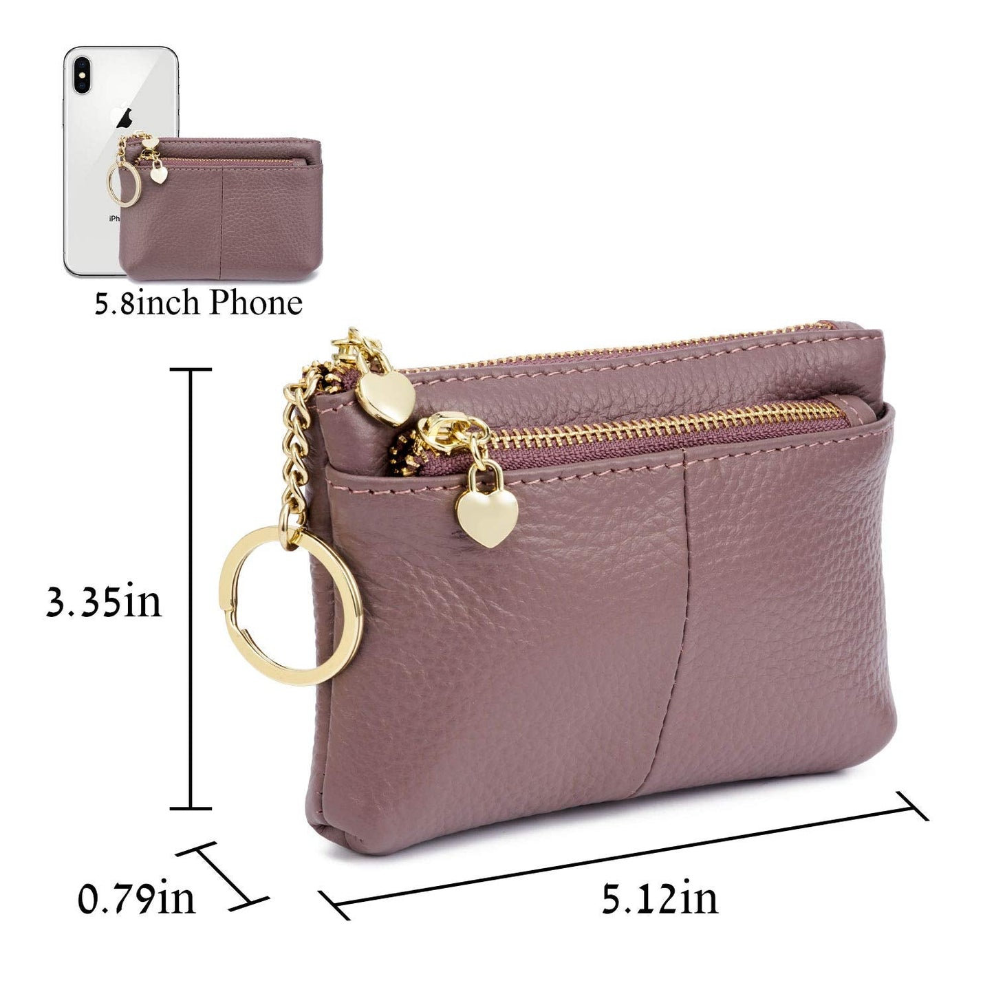 ZOOEASS Coin Purse Women Genuine Leather Zip Mini Purse With Key Ring Triple Zipper Card Holder Wallet (Purple)