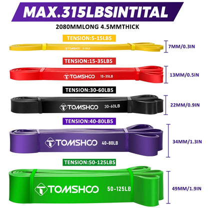 TOMSHOO 5 Packs Pull up Assist Bands, Resistance Bands with Straps Handles and Door Anchor, Stretch Bands,Exercise Bands with Guide for Fitness