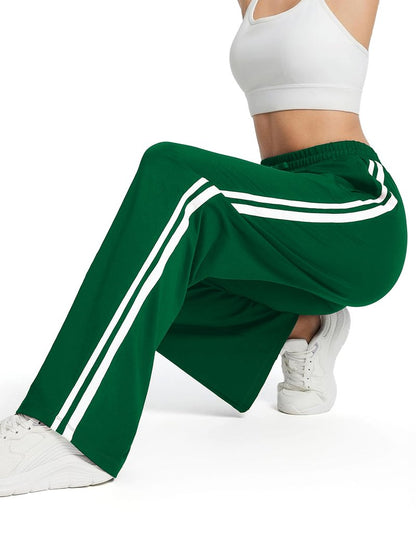 Tapata Petite Women 28" Inseam Warm Up Track Pants Wide Leg Sweatpants Lightweight Side Stripe Ladies Slacks Workout, Green, XL