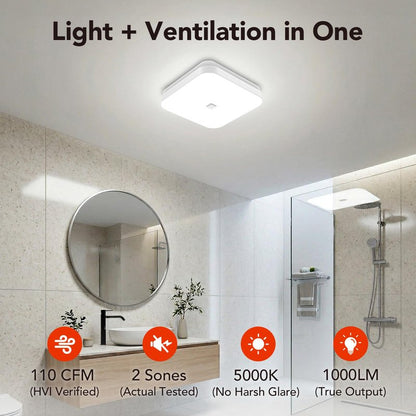 OREiN 2-in-1 Bathroom Exhaust Fan with Light, 110 CFM Shower Vent Fan, 1000LM Bright LED, 5000K, ENERGY STAR, HVI/FCC/ETL, Easy Retrofit Installation (Cut-Out 7.36" x 7.68")