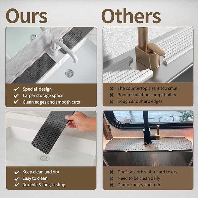 Faucet Mat for Kitchen Sink, Diatomite Stone Drying Sink Protectors, Bathroom