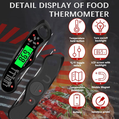 Meat Thermometer Digital，IP67 Waterproof Cooking Thermometer with Backlight, Calibration & Hold Function，Food Thermometer for Cooking,Outdoor Grilling