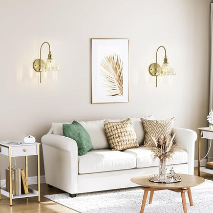 Vintage Wall Sconces with Clear Flower Glass Lampshade, Indoor Bath-Room Wall Sconce, Modern Gold Industrial Lighting Fixture for Mirror Living Room Hallway 2 Pack