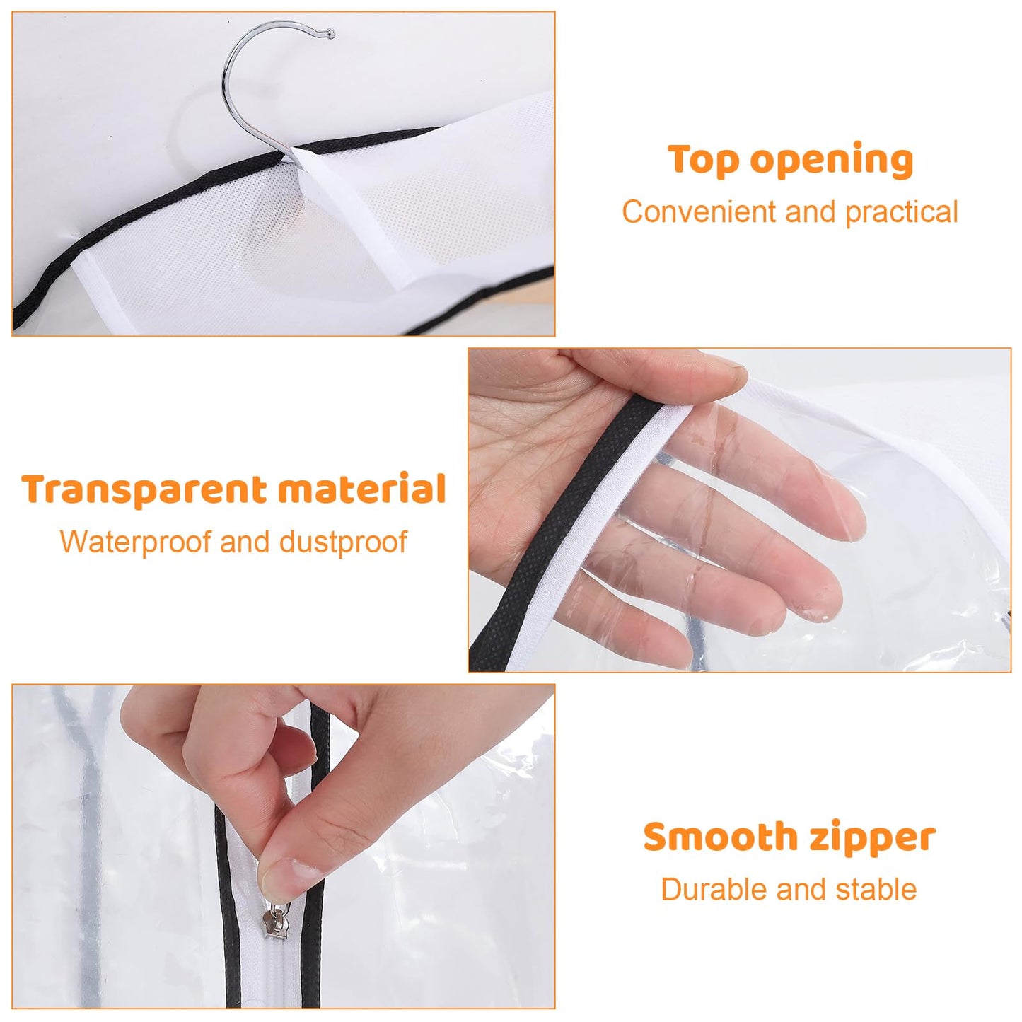 4 Pack Full Clear Garment Bags with Side Zipper, 40" Clothes Covers with 10" Gusset, Transparent Hanging Suit & Coat Covers for Closet Storage, Jackets, Dresses, Windbreakers
