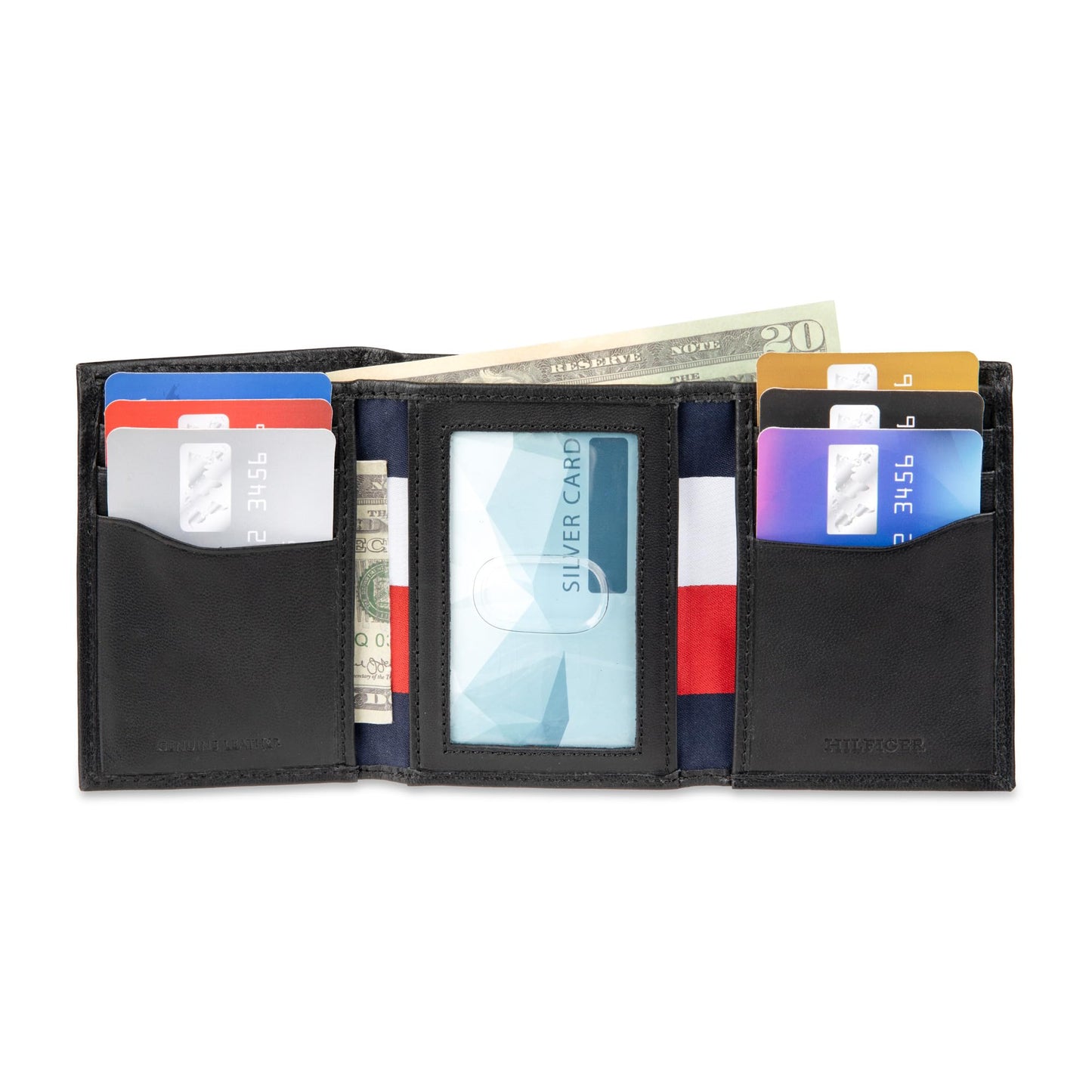 Tommy Hilfiger Men's Stripe Emboss Trifold Wallet, Black, One Size