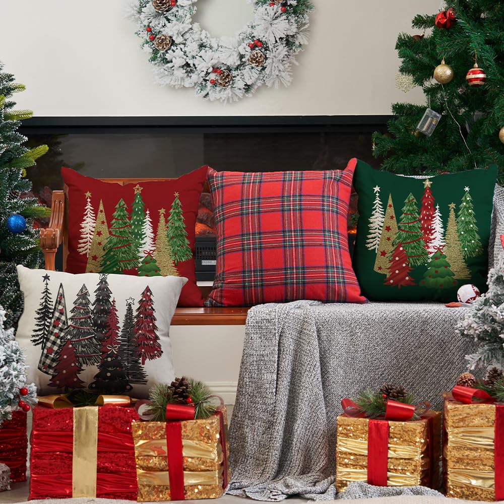 DFXSZ Christmas Pillow Covers 18x18 Inch Set of 2 Xmas Tree Decorative Red Throw Pillows Winter Christmas Decor for Home Couch TH-50C18