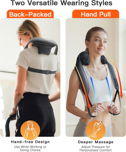 Neck and Shoulder Massager with Heat – Cordless Shiatsu Neck Massager for Pain Relief Deep Tissue - Adjustable Speed & Modes Kneading Massage for Back - for Men Women