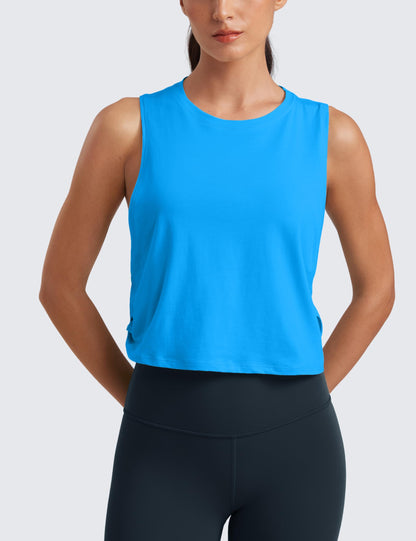 CRZ YOGA Pima Cotton Large Armhole Tank Tops for Women - Workout Sport Athletic Yoga Running Gym Loose Crop Sleeveless Shirts Madagascar Blue X-Small