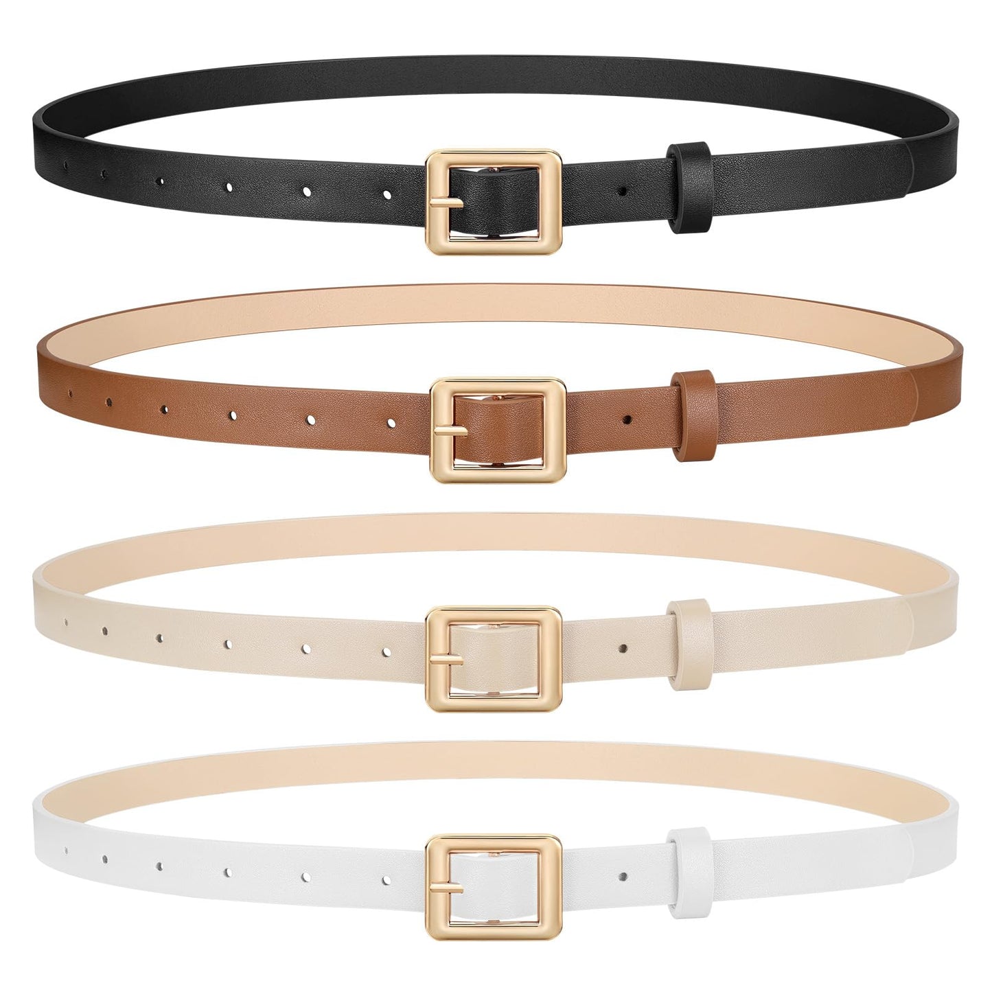 JASGOOD 4 Pack Women Skinny Belts for Jeans Ladies Thin Waist Belt for Dress Gold Buckle 0.7inch Width