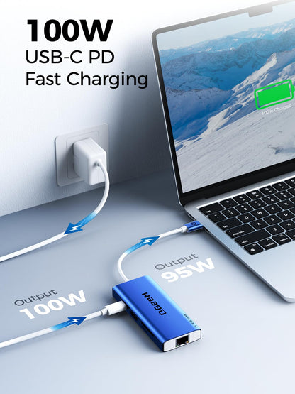 QGeeM USB C Hub Ethernet,9 in 1 USB Type C Hub HDMI Multi-Port Converter Adapter,100W Pd, USB 3.0,SD/TF Card Reader,Compatible for MacBook Pro Air Ipad HP Dell Lenovo Chromebook etc.