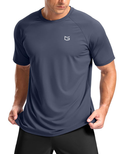 G Gradual Men's Athletic Workout T-Shirts Moisture Wicking Cooling Running Shirts Short Sleeve Performance Tee for Gym Tennis(Dusty Blue,L)