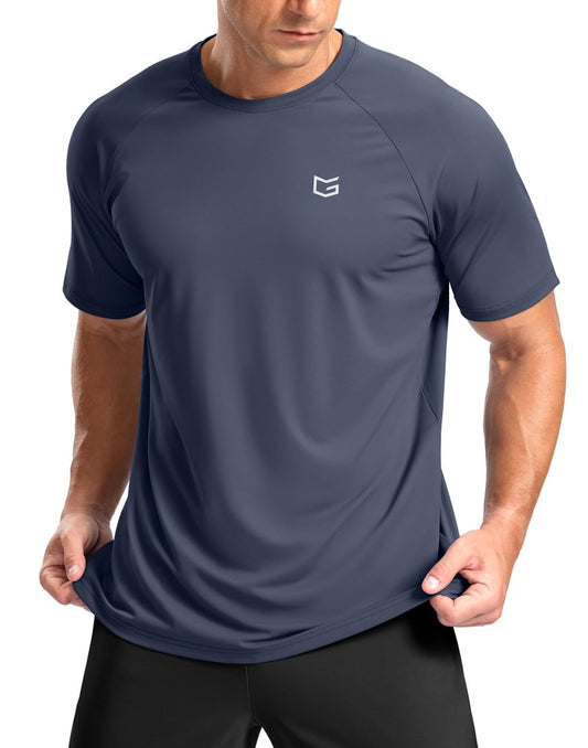 G Gradual Men's Athletic Workout T-Shirts Moisture Wicking Cooling Running Shirts Short Sleeve Performance Tee for Gym Tennis(Dusty Blue,L)