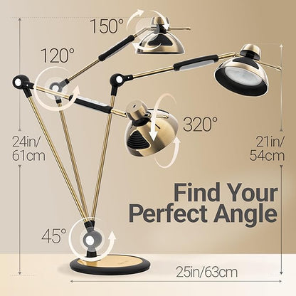 OTUS Brass Desk Lamp for Home Office | Gesture On/Off & Touch Control | Warm Dimmable Eye-Care LED Light 1500 Lux | Adjustable Swing Arm Metal Lamp for Work, Study & Decor