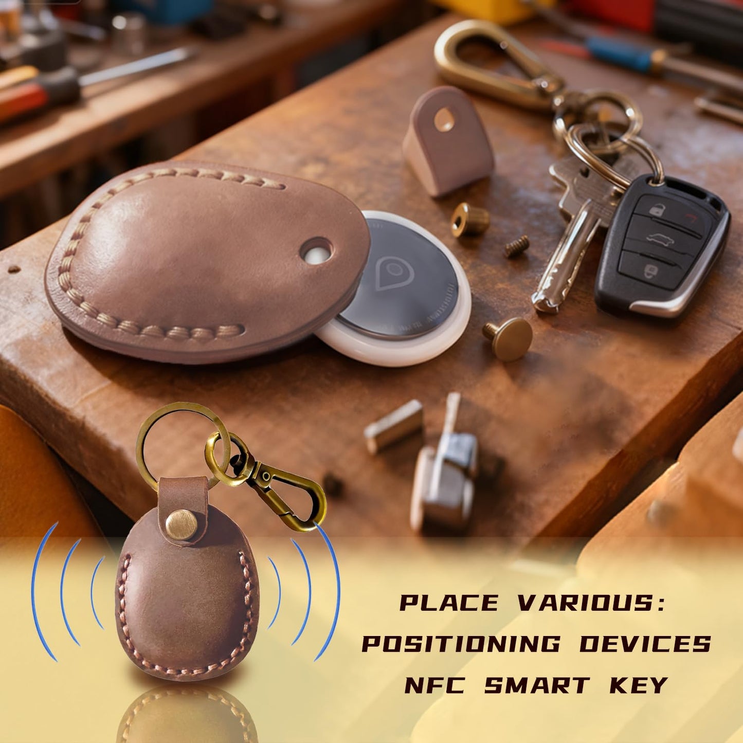 Temvue Leather Keychain RFID Key Fob Holder - Stylish and Secure Way to Carry Your Keys