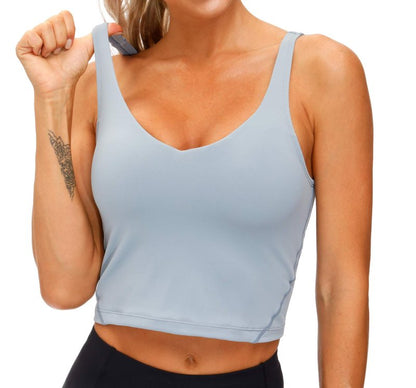 Women’s Longline Sports Bra Wirefree Padded Medium Support Yoga Bras Gym Running Workout Tank Tops (Denim Blue, X-Small)