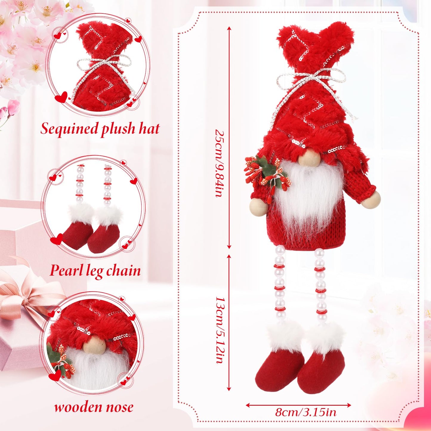 Sumind 3 Pcs Valentines Day Gnome Decorations Valentines Red Gnome Plush Gifts with Long Legs Pink Red Table Sitting Decorations Romantic Gift for Her Him Home Office Decoration