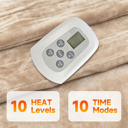 Heated Blanket Electric Blanket King 100"x90" Heating Blanket with Dual Control 10 Heat Levels & 10 Hours Auto-Off Overheat Protection Cozy Soft Flannel King Size Blanket Fast Heating Machine Washable