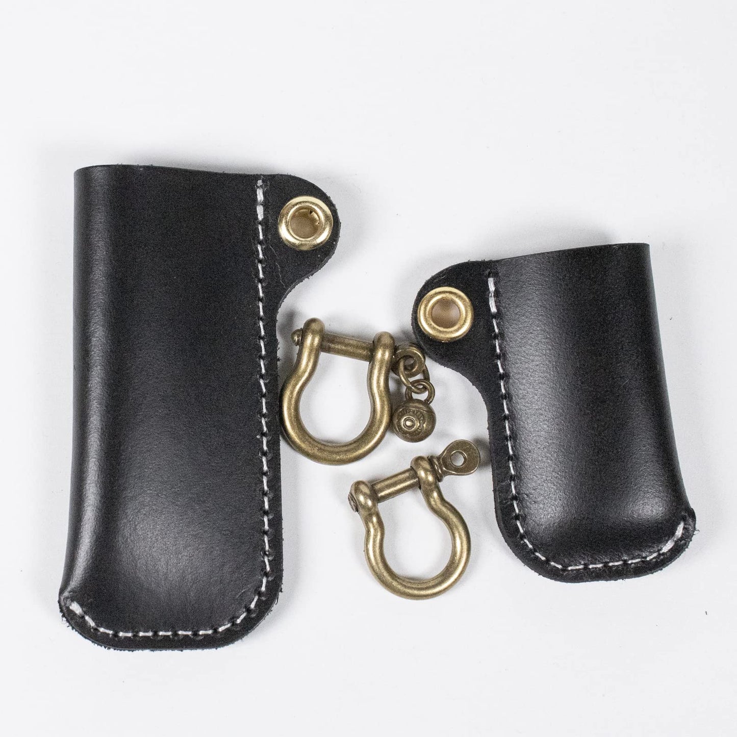 HUMWE Leather Lighter Case Holder for BIC Mini/Standard Size Lighters Sleeve Cover Genuine Leather Case Pouch with Metal Horseshoe Shackles for Keychain Pendant (Black, Mini and Standard)