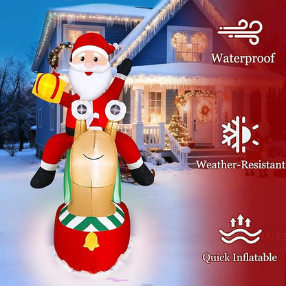 6 FT by 4.8 FT Christmas Inflatables Outdoor Decorations,Blow Up Santa Claus Riding Snail with Built-in LED Lights,Christmas Inflatables with Gift Box for Xmas Party Holiday Indoor Yard Lawn Garden