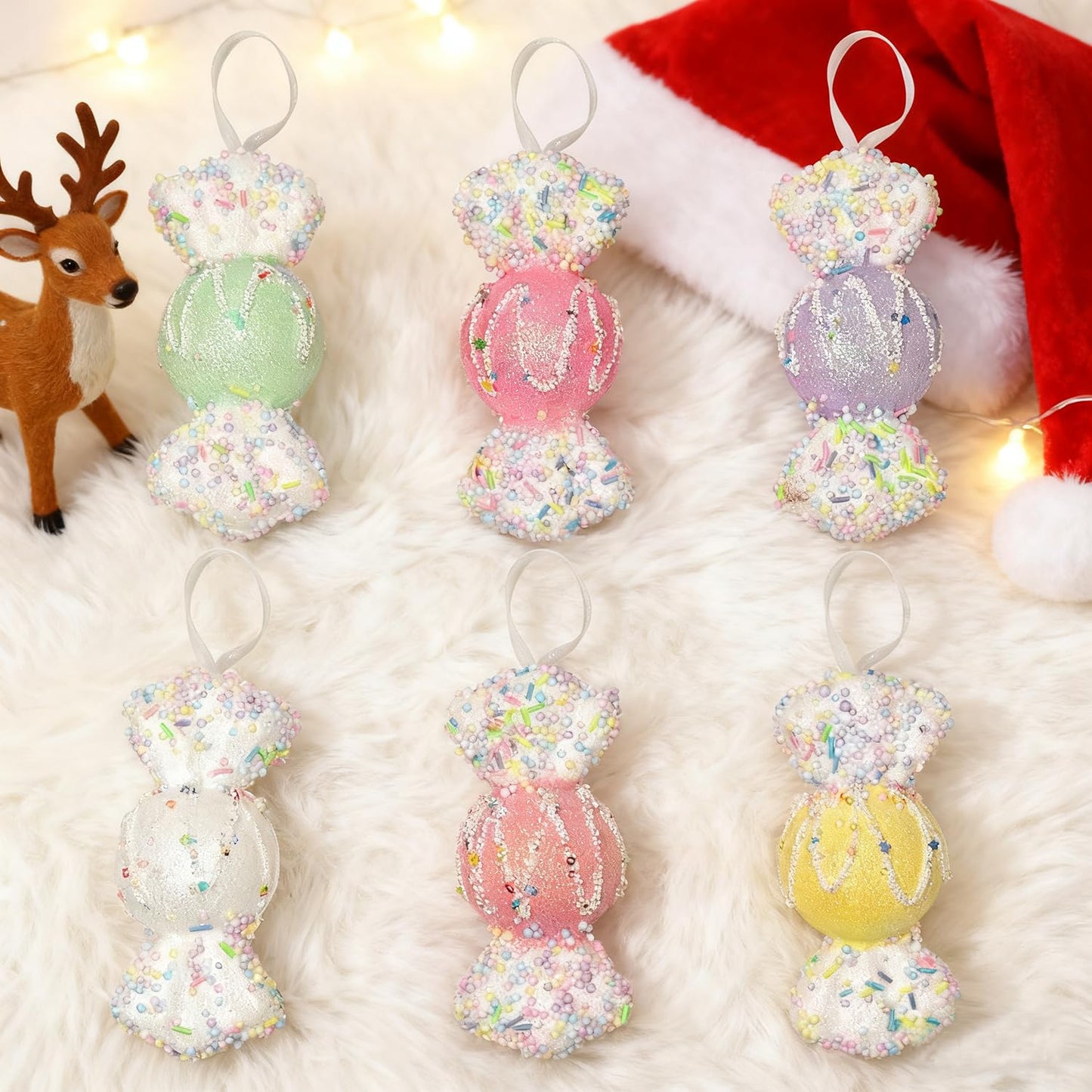 6Pcs 5.5inch Christmas Candy Land Ornaments Decoration,Hanging Candy Cane Crafts for Xmas Tree Décor,Ideal for Xmas, New Year, Birthdays, Weddings & Home Parties