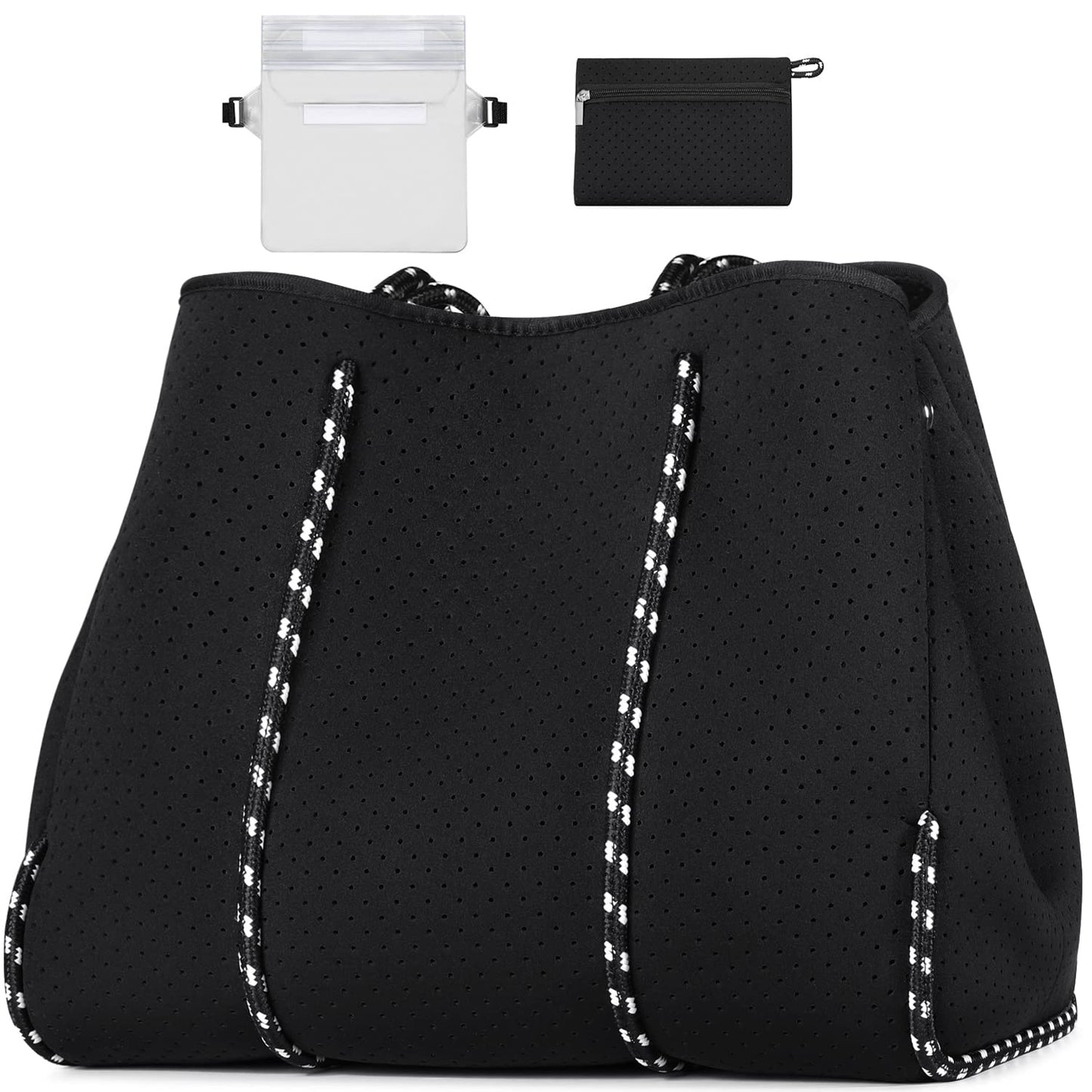 IBFUN Neoprene Bag, Large Multipurpose Beach Bag Upgraded Neoprene Tote Bag with Inner Zipper Pocket for Women/Beach/Pool(Black)