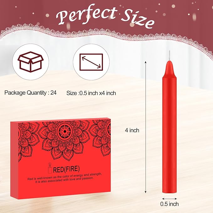 Tobeape Red Christmas Candles Set of 24, 4" Red Spell & Chime Candles, Unscented Mini Pyramid Taper Candle for Witchcraft, Wiccan Altar, Magic Tools, Rituals, Prayer, Meditation, Party Decoration